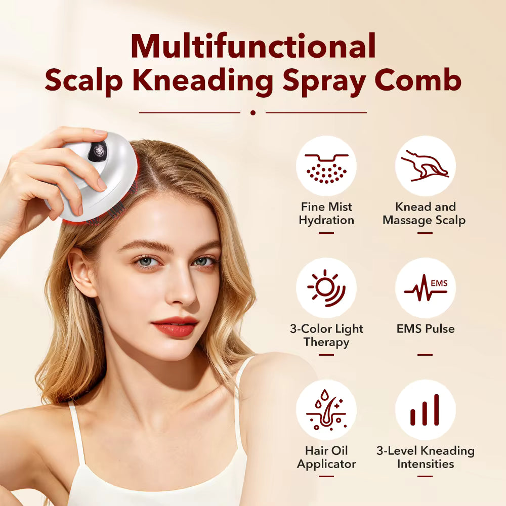 Portable 660nm Red Light Scalp Massager & Liquid Applicator with Mist Spray